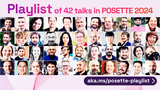 Tiles of speaker bio pics for all 44 speakers in POSETTE: An Event for Postgres 2024 along with the URL for the playlist of all 42 talk videos on YouTube: aka.ms/posette-playlist